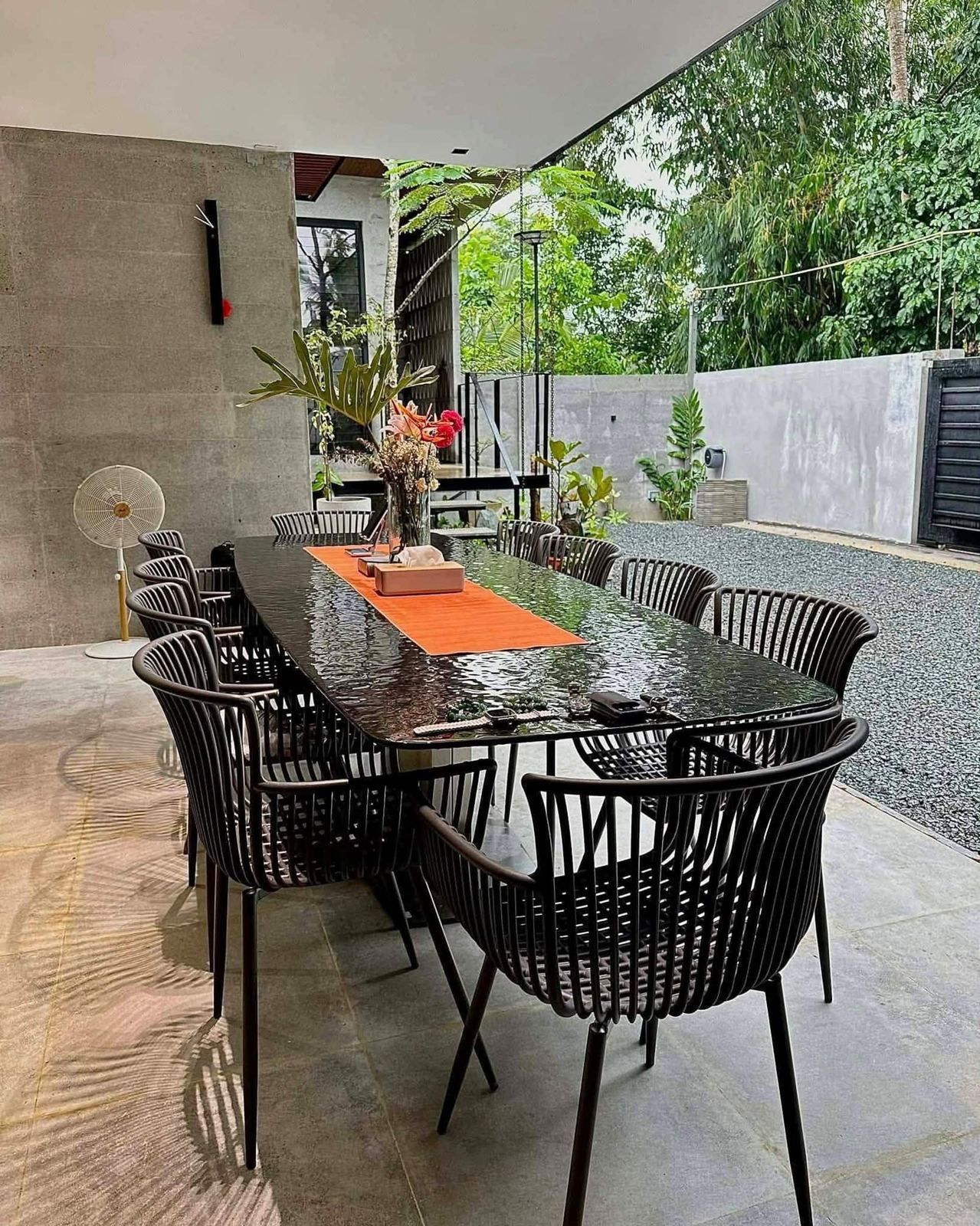 Outdoor dining table in the garden