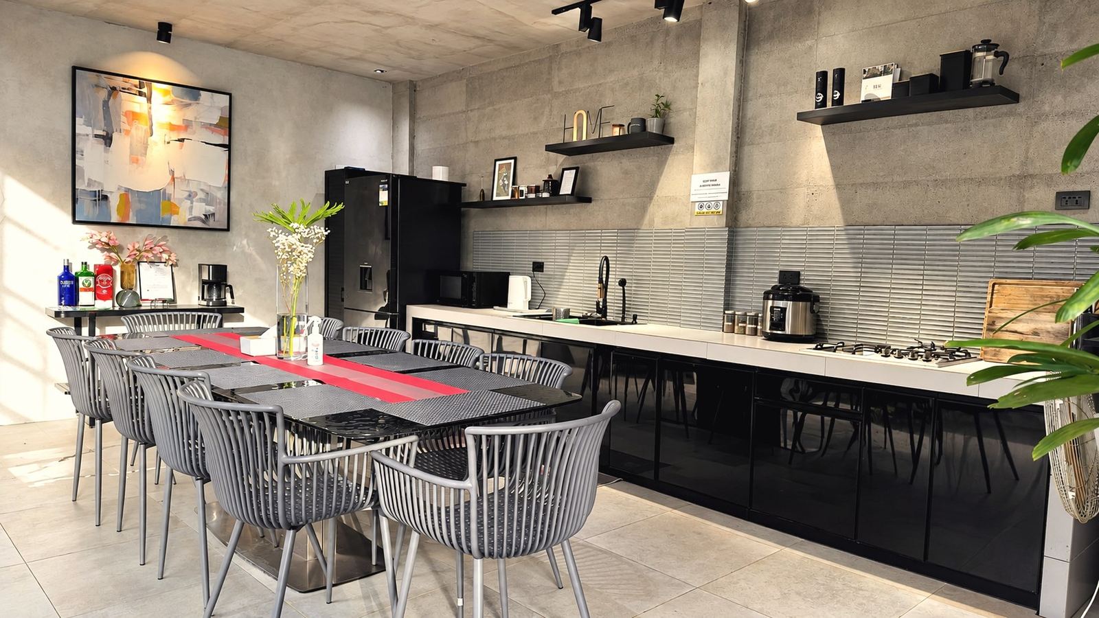 Kitchen and long dining table
